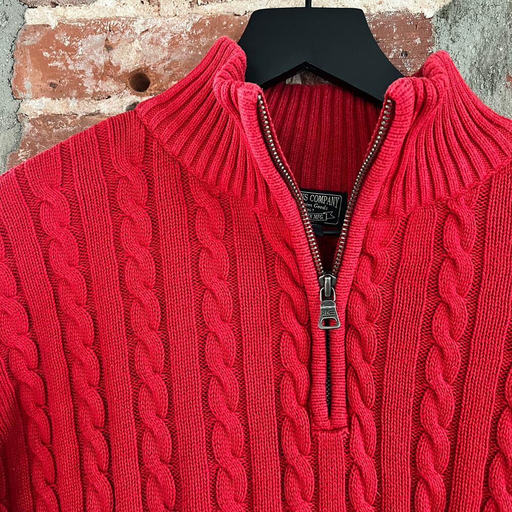 VTG Polo Jeans Company Men's Red Quarter Zip Cable Knit Sweater XL 24x28
